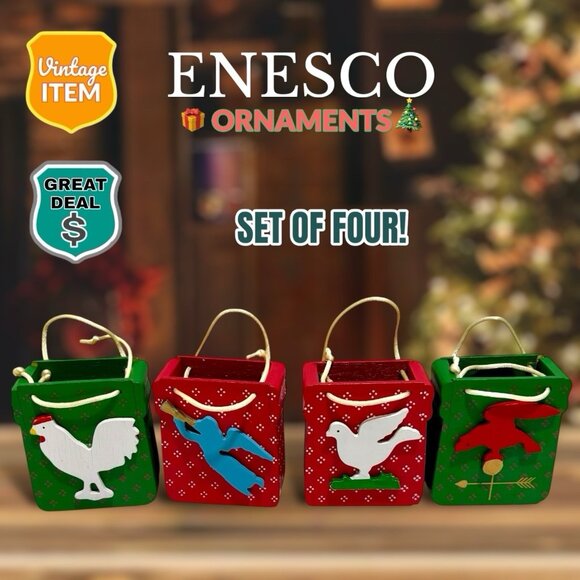 Enesco Midwest Four Hand Painted Decorative Wood Christmas Ornament Boxes! RARE! - Picture 1 of 8